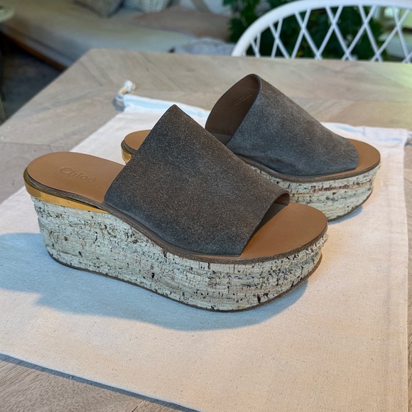 CHLOE Camille Wedge Slide Sandal in Dark Griege / Taupe sz US 7 / IT 37 RARE! - Picture 2 of 13